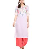 Cream printed crepe long-kurtis