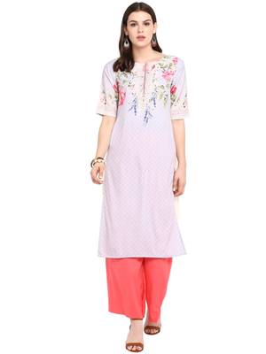 Cream printed crepe long-kurtis 2
