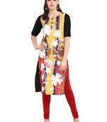 Yellow printed crepe long-kurtis
