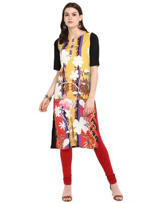 Yellow printed crepe long-kurtis 2
