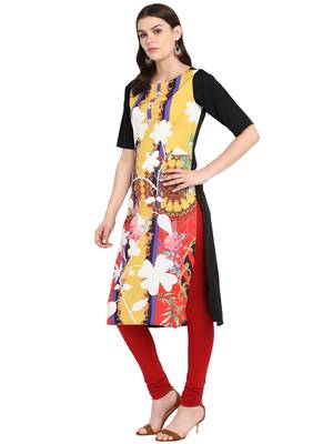 Yellow printed crepe long-kurtis 4