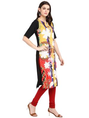 Yellow printed crepe long-kurtis 5