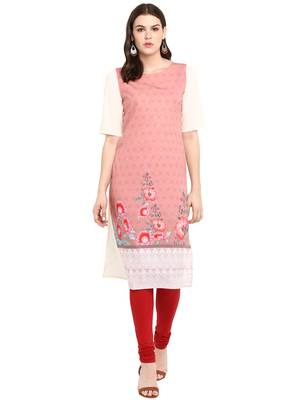 Pink printed crepe long-kurtis 1