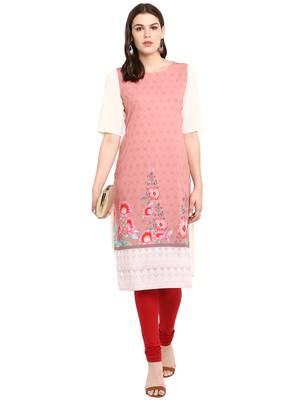 Pink printed crepe long-kurtis 2