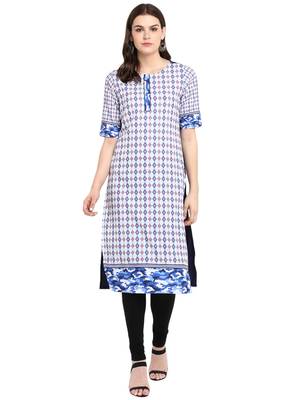 Blue printed crepe long-kurtis 1