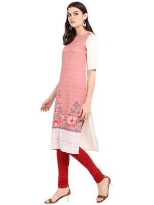 Pink printed crepe long-kurtis 4