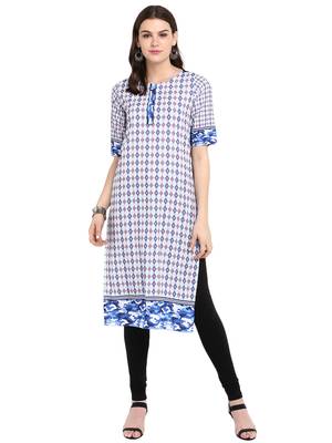 Blue printed crepe long-kurtis 2