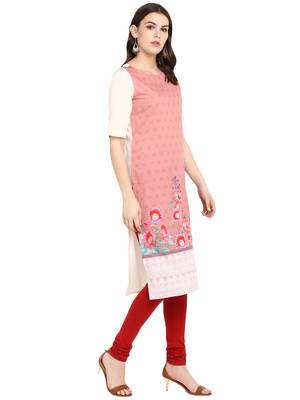 Pink printed crepe long-kurtis 5