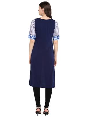 Blue printed crepe long-kurtis 3