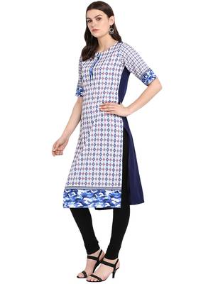 Blue printed crepe long-kurtis 4