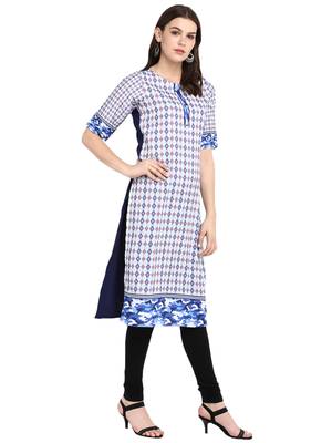 Blue printed crepe long-kurtis 5