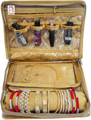 Atorakushon   Women's Satin Multipurpose Make-Up Pouch Necklace Cosmetic Jewellery Traveling Organizer (Golden) 2