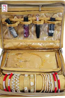 Atorakushon   Women's Satin Multipurpose Make-Up Pouch Necklace Cosmetic Jewellery Traveling Organizer (Golden)