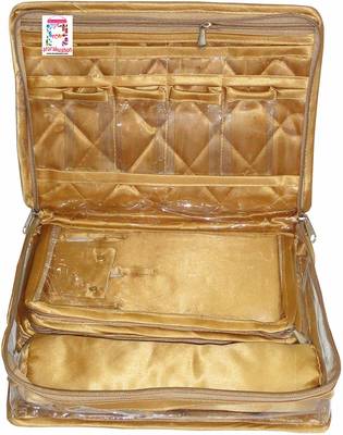 Atorakushon   Women's Satin Multipurpose Make-Up Pouch Necklace Cosmetic Jewellery Traveling Organizer (Golden) 3