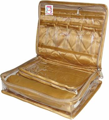 Atorakushon   Women's Satin Multipurpose Make-Up Pouch Necklace Cosmetic Jewellery Traveling Organizer (Golden) 4