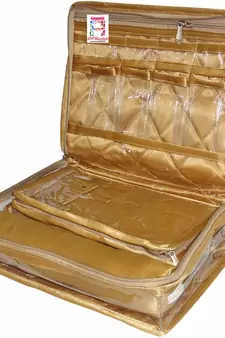 Atorakushon   Women's Satin Multipurpose Make-Up Pouch Necklace Cosmetic Jewellery Traveling Organizer (Golden)