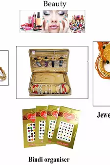 Atorakushon   Women's Satin Multipurpose Make-Up Pouch Necklace Cosmetic Jewellery Traveling Organizer (Golden)