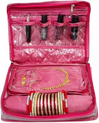 Atorakushon   Women's Satin Multipurpose Make-Up Pouch Necklace Cosmetic Jewellery Traveling Organizer (Pink) 2