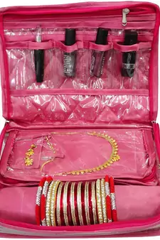 Atorakushon   Women's Satin Multipurpose Make-Up Pouch Necklace Cosmetic Jewellery Traveling Organizer (Pink)
