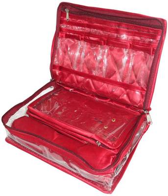 Atorakushon   Women's Satin Multipurpose Make-Up Pouch Necklace Cosmetic Jewellery Traveling Organizer (Maroon) 3
