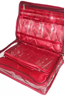 Atorakushon   Women's Satin Multipurpose Make-Up Pouch Necklace Cosmetic Jewellery Traveling Organizer (Maroon)