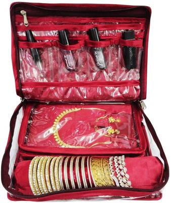 Atorakushon   Women's Satin Multipurpose Make-Up Pouch Necklace Cosmetic Jewellery Traveling Organizer (Maroon) 4