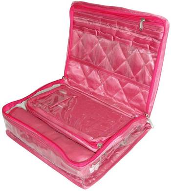 Atorakushon   Women's Satin Multipurpose Make-Up Pouch Necklace Cosmetic Jewellery Traveling Organizer (Pink) 3