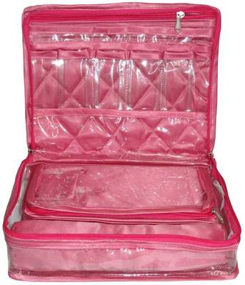 Atorakushon   Women's Satin Multipurpose Make-Up Pouch Necklace Cosmetic Jewellery Traveling Organizer (Pink) 5