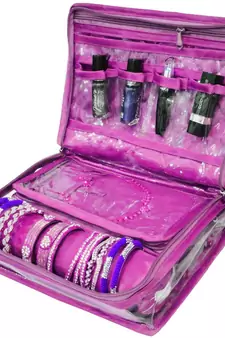 Atorakushon   Women's Satin Multipurpose Make-Up Pouch Necklace Cosmetic Jewellery Traveling Organizer (Purple)