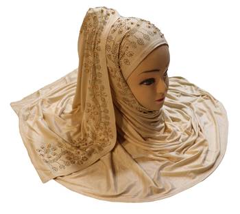 Light Beige Color Hosiery Soft Cotton Stone Work Scarf Hijab For Women 1