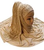 Light Beige Color Hosiery Soft Cotton Stone Work Scarf Hijab For Women