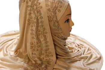 Light Beige Color Hosiery Soft Cotton Stone Work Scarf Hijab For Women 2