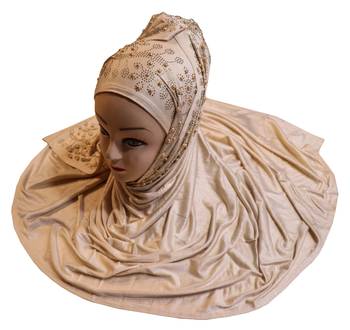 Light Beige Color Hosiery Soft Cotton Stone Work Scarf Hijab For Women 3