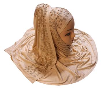 Light Beige Color Hosiery Soft Cotton Stone Work Scarf Hijab For Women 4