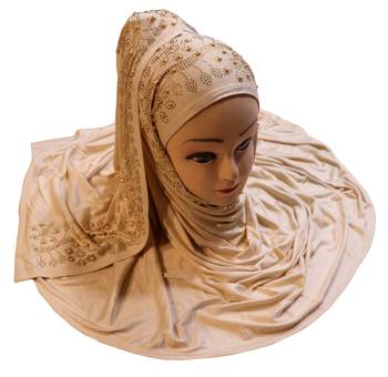 Light Beige Color Hosiery Soft Cotton Stone Work Scarf Hijab For Women 5