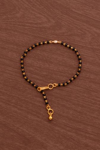 Black beads mangalsutra bracelet/hand mangalsutra with light gold rice pearl one gram gold