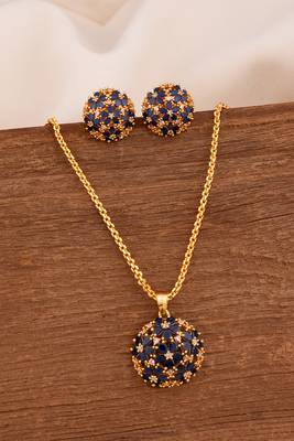Blue stone pendant and earrings necklace MEDIUM length set one gram gold 1