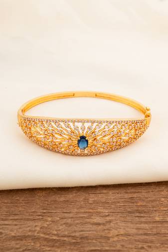 Golden diamond and blue stone bangles-and-bracelets one gram gold