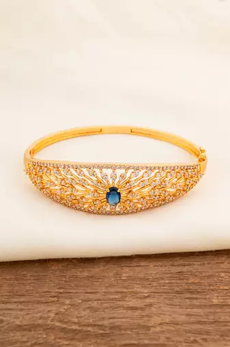 Golden diamond and blue stone bangles-and-bracelets one gram gold
