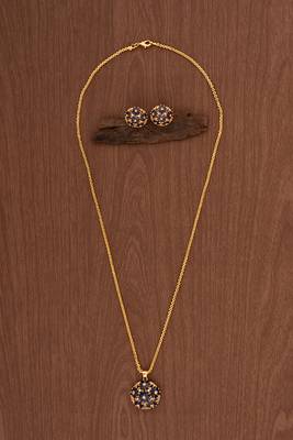 Blue stone pendant and earrings necklace MEDIUM length set one gram gold 2