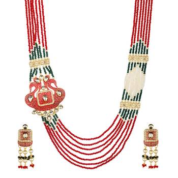 Wedding Red Kundan Multilayered Onyx Necklace Sets 1