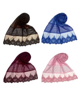 Multicolor  Premium Cotton Designer Diamond Studed Net Hijab 1