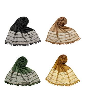 Multicolor  Premium Cotton Designer 4 Liner Diamond Studed Stole 1