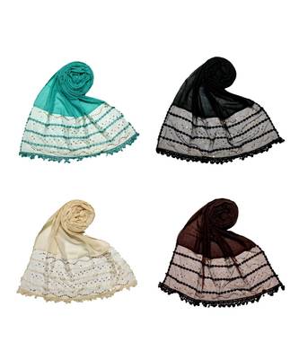 Multicolor  Premium Cotton Designer 4 Liner Diamond Studed Stole 1
