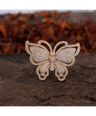 Golden Butterfly Design Beautiful Designer Cubic Zirconia Ring 1
