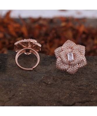 Rose Gold Flower Design Smart Look Beautiful Designer Cubic Zirconia Ring 1