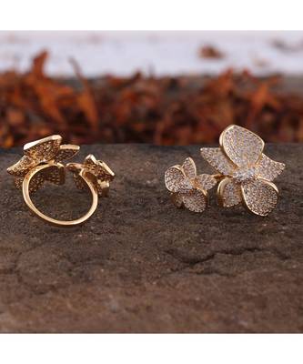 Golden Flower Design Smart Look Beautiful Designer Cubic Zirconia Ring 1