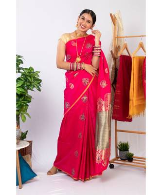 Pink Woven Art Silk Saree With Blouse 1