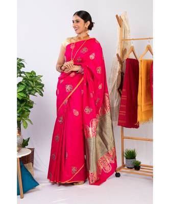 Pink Woven Art Silk Saree With Blouse 2