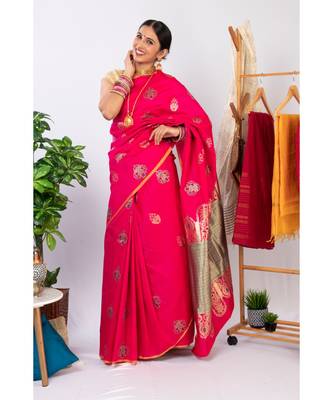 Pink Woven Art Silk Saree With Blouse 3
